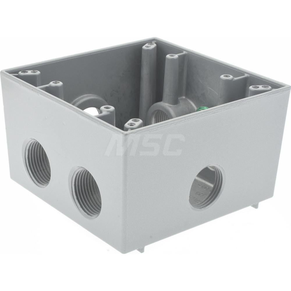 Cooper Crouse-Hinds Electrical Outlet Box: Aluminum, Square, 4-1/2" OAH, 4-1/2" OAW, 2-21/32" OAD, 2 Gangs - TP7138