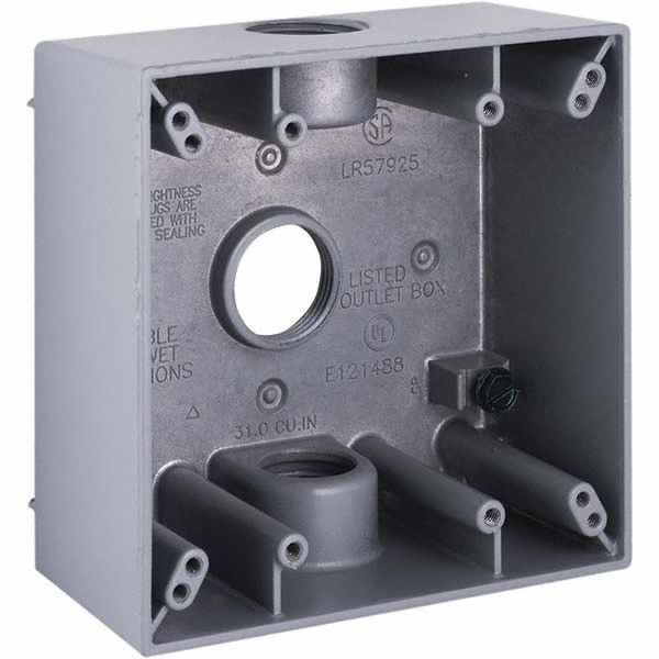 Cooper Crouse-Hinds Electrical Outlet Box: Aluminum, Square, 4-1/2" OAH, 4-1/2" OAW, 2-21/32" OAD, 2 Gangs - TP7138