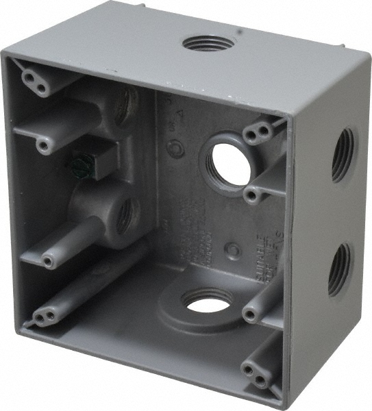 Cooper Crouse-Hinds Electrical Outlet Box: Aluminum, Square, 4-1/2" OAH, 4-1/2" OAW, 2-21/32" OAD, 2 Gangs - TP7138
