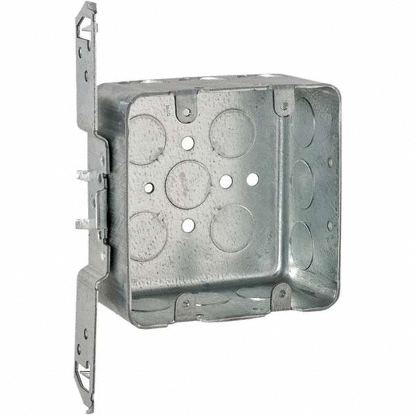 Hubbell-Raco Electrical Device Box: Steel, Square, 7" OAH, 4-3/8" OAW, 2.188" OAD, 2 Gangs - 681