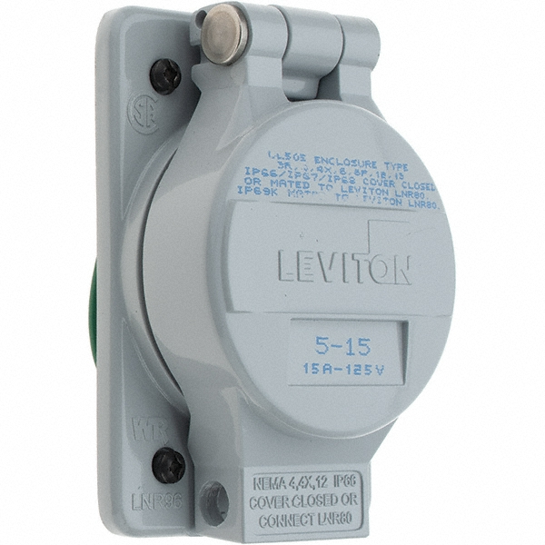 Leviton Straight Blade Single Receptacle: NEMA 5-15R, 15 Amps - LNR96-1