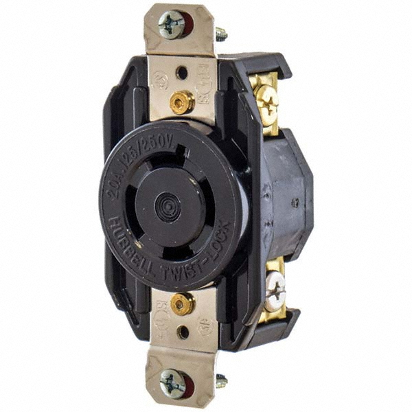 Hubbell Wiring Device-Kellems Twist Lock Receptacles; Receptacle/Part Type: Receptacle; Gender: Female; NEMA Configuration: L16-20R; Flange Style: No Flange; Amperage: 20 A; Number Of Poles: 3; Number Of Wires: 4; Resistance Features: Impact-Resistant; Number of Poles: 3; Grounding Style: Grounding; Number of Wires: 4 - L1620R
