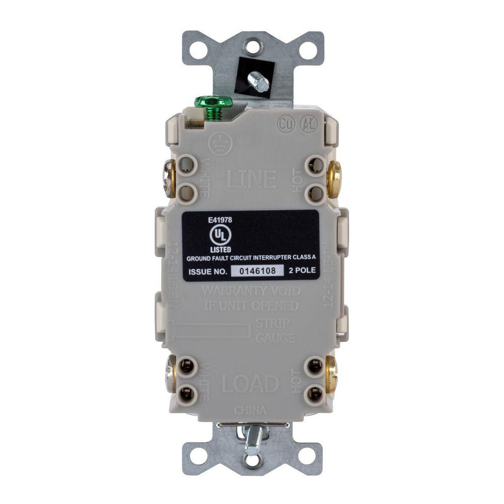 Hubbell Wiring Device-Kellems GFCI Receptacles: Receptacle Type: Duplex; Grade: Commercial; NEMA Configuration: 5-15R; Wire Connection Type: Screw Terminals; End Type: Socket - GFR15LA