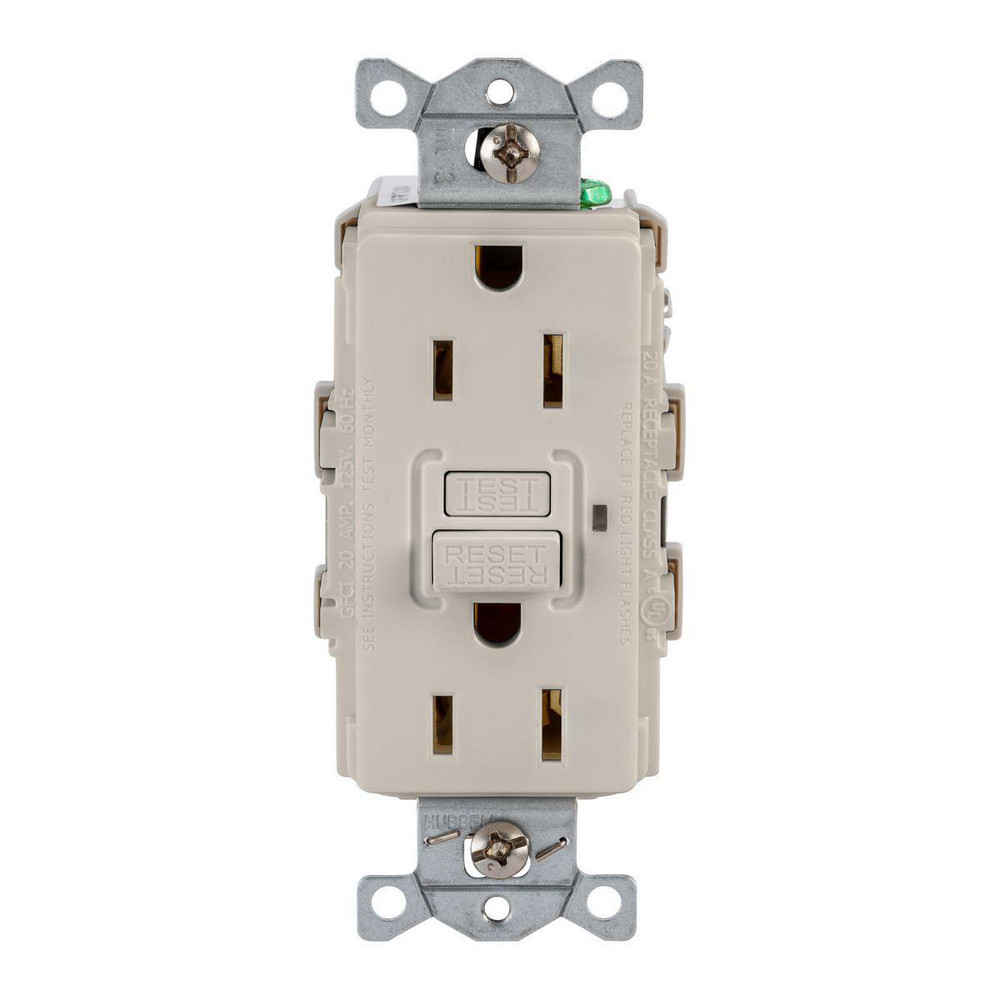 Hubbell Wiring Device-Kellems GFCI Receptacles: Receptacle Type: Duplex; Grade: Commercial; NEMA Configuration: 5-15R; Wire Connection Type: Screw Terminals; End Type: Socket - GFR15LA