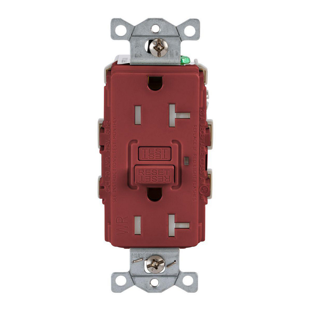 Hubbell Wiring Device-Kellems GFCI Receptacles: Receptacle Type: Duplex; Grade: Commercial; NEMA Configuration: 5-20R; Wire Connection Type: Screw Terminals; End Type: Socket - GFRTW20R