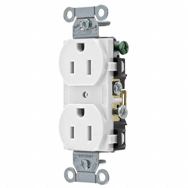 Bryant Electric Straight Blade Duplex Receptacle: NEMA 5-15R, 15 Amps, Grounded - CBRS15W