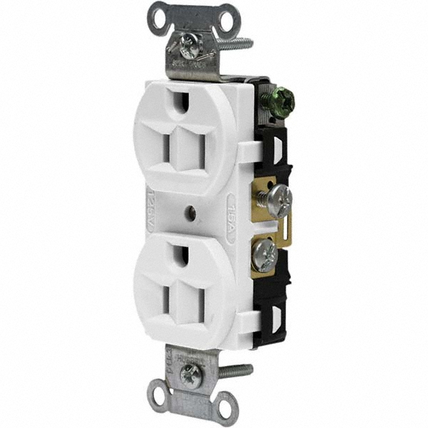 Bryant Electric Straight Blade Duplex Receptacle: NEMA 5-15R, 15 Amps, Grounded - CBRS15W