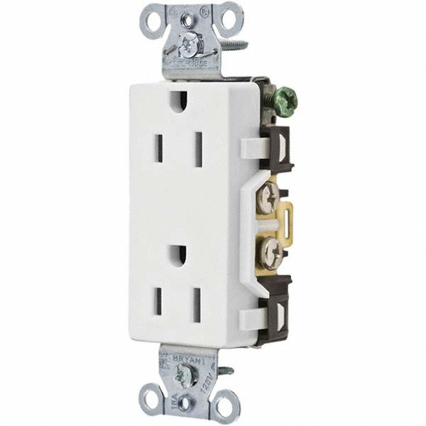 Bryant Electric Straight Blade Duplex Receptacle: NEMA 5-15R, 15 Amps, Grounded - CBRS15W