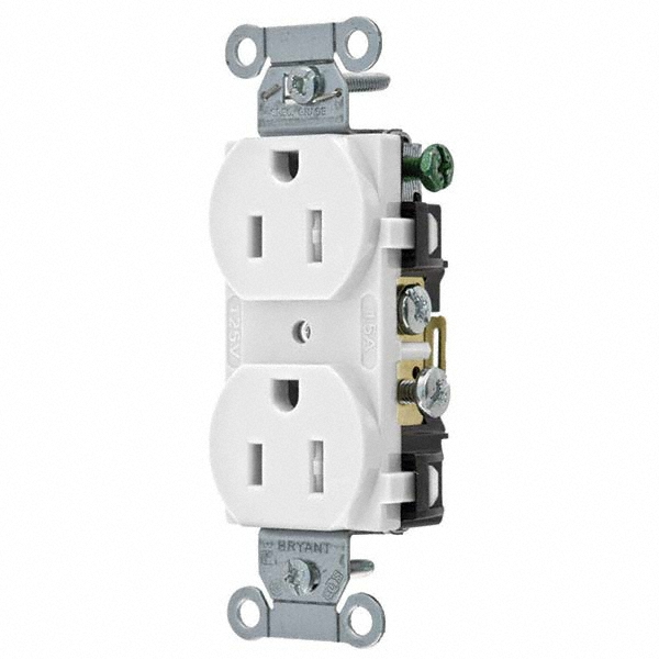 Bryant Electric Straight Blade Duplex Receptacle: NEMA 5-15R, 15 Amps, Grounded - CBRS15W