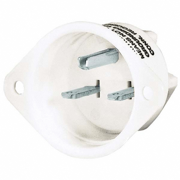 Bryant Electric Straight Blade Flanged Inlet: Industrial, 6-15P, 250VAC, White - 5678