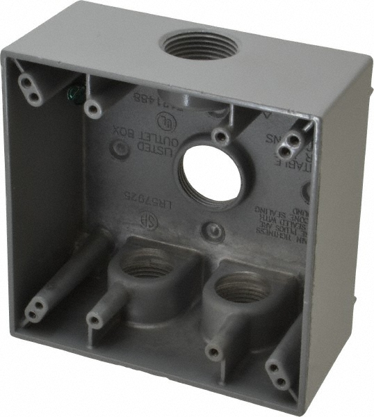 Cooper Crouse-Hinds Electrical Outlet Box: Aluminum, Rectangle, 4-9/16" OAH, 4-5/8" OAW, 2-1/16" OAD, 2 Gangs - TP7118