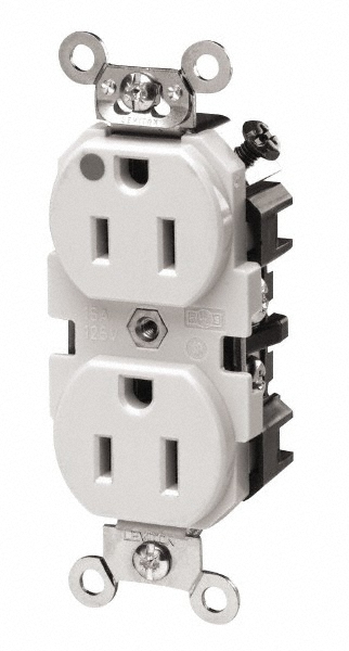 Cooper Wiring Devices Straight Blade Duplex Receptacle: NEMA 5-20R, 20 Amps, Self-Grounding - TR8300W