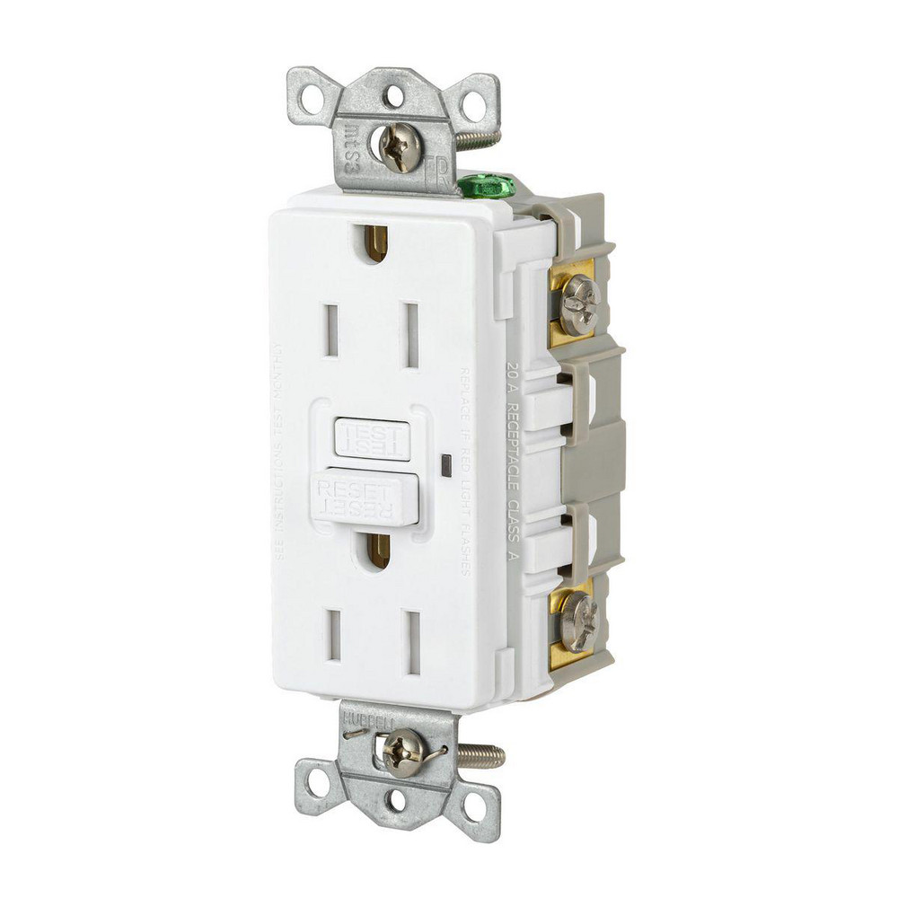 Hubbell Wiring Device-Kellems GFCI Receptacles: Receptacle Type: Duplex; Grade: Commercial; NEMA Configuration: 5-15R; Wire Connection Type: Screw Terminals; End Type: Socket - GFRTR15R
