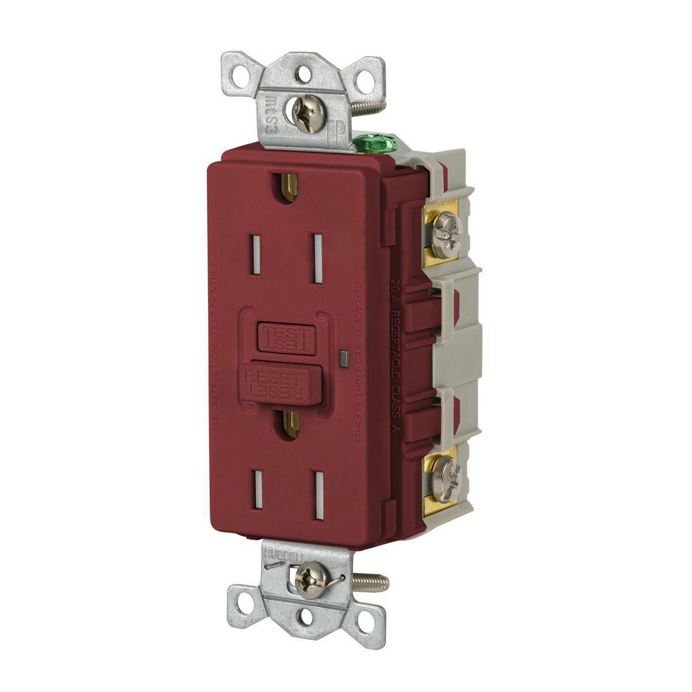 Hubbell Wiring Device-Kellems GFCI Receptacles: Receptacle Type: Duplex; Grade: Commercial; NEMA Configuration: 5-15R; Wire Connection Type: Screw Terminals; End Type: Socket - GFRTR15R