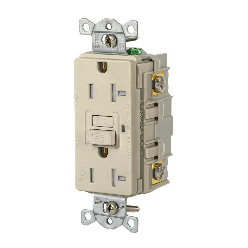 Hubbell Wiring Device-Kellems GFCI Receptacles: Receptacle Type: Duplex; Grade: Commercial; NEMA Configuration: 5-15R; Wire Connection Type: Screw Terminals; End Type: Socket - GFRTR15R