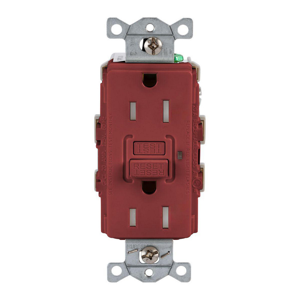 Hubbell Wiring Device-Kellems GFCI Receptacles: Receptacle Type: Duplex; Grade: Commercial; NEMA Configuration: 5-15R; Wire Connection Type: Screw Terminals; End Type: Socket - GFRTR15R