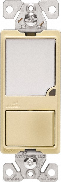 Cooper Wiring Devices 1 Pole, 120 VAC, 15 Amp, Flush Mounted, Combination Switch with Night Light - 7738V-BOX