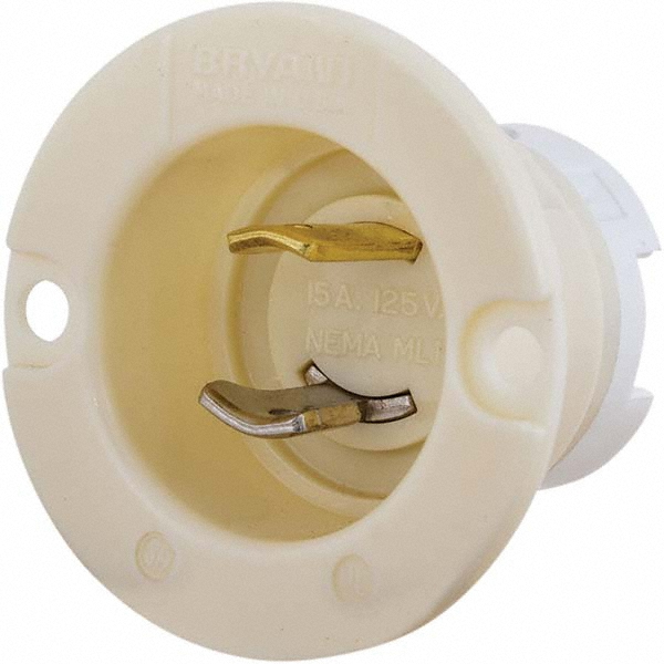 Bryant Electric Locking Inlet: Inlet, Industrial, ML-3P, 125 & 250V, White - 7486MB