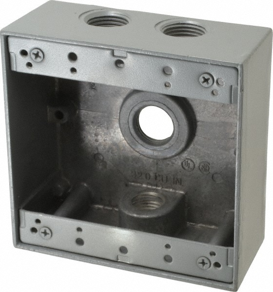 Cooper Crouse-Hinds Electrical Outlet Box: Aluminum, Rectangle, 4-9/16" OAH, 4-5/8" OAW, 2-1/16" OAD, 2 Gangs - TP7094