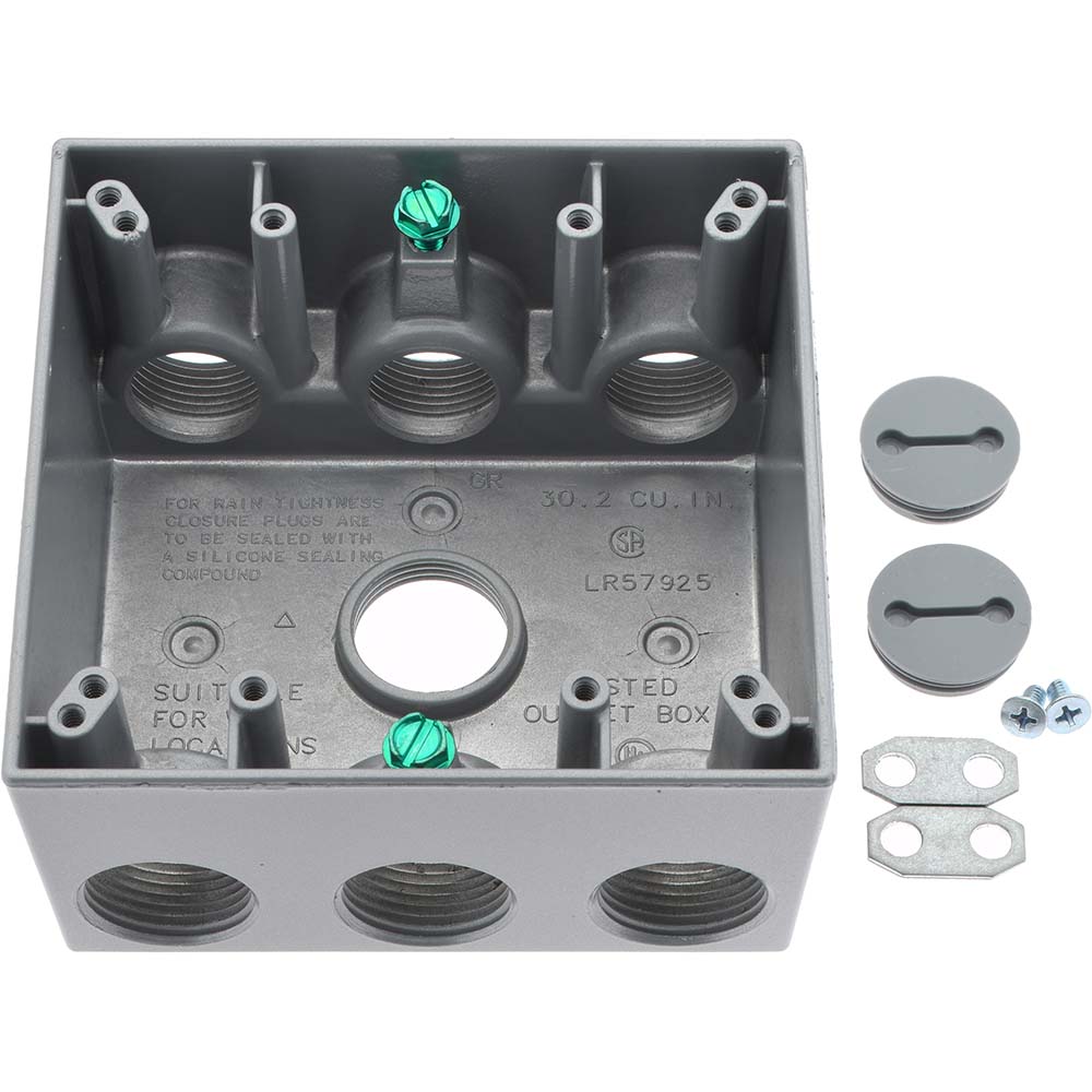Cooper Crouse-Hinds Electrical Outlet Box: Aluminum, Rectangle, 4-9/16" OAH, 4-5/8" OAW, 2-1/16" OAD, 2 Gangs - TP7094