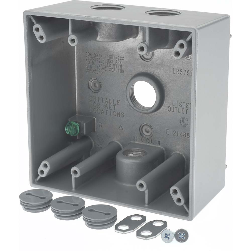Cooper Crouse-Hinds Electrical Outlet Box: Aluminum, Rectangle, 4-9/16" OAH, 4-5/8" OAW, 2-1/16" OAD, 2 Gangs - TP7094