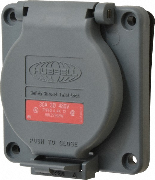 Cooper Wiring Devices 480 VAC, 30 Amp, L16-30P NEMA, Self Grounding Receptacle - CWL1630R