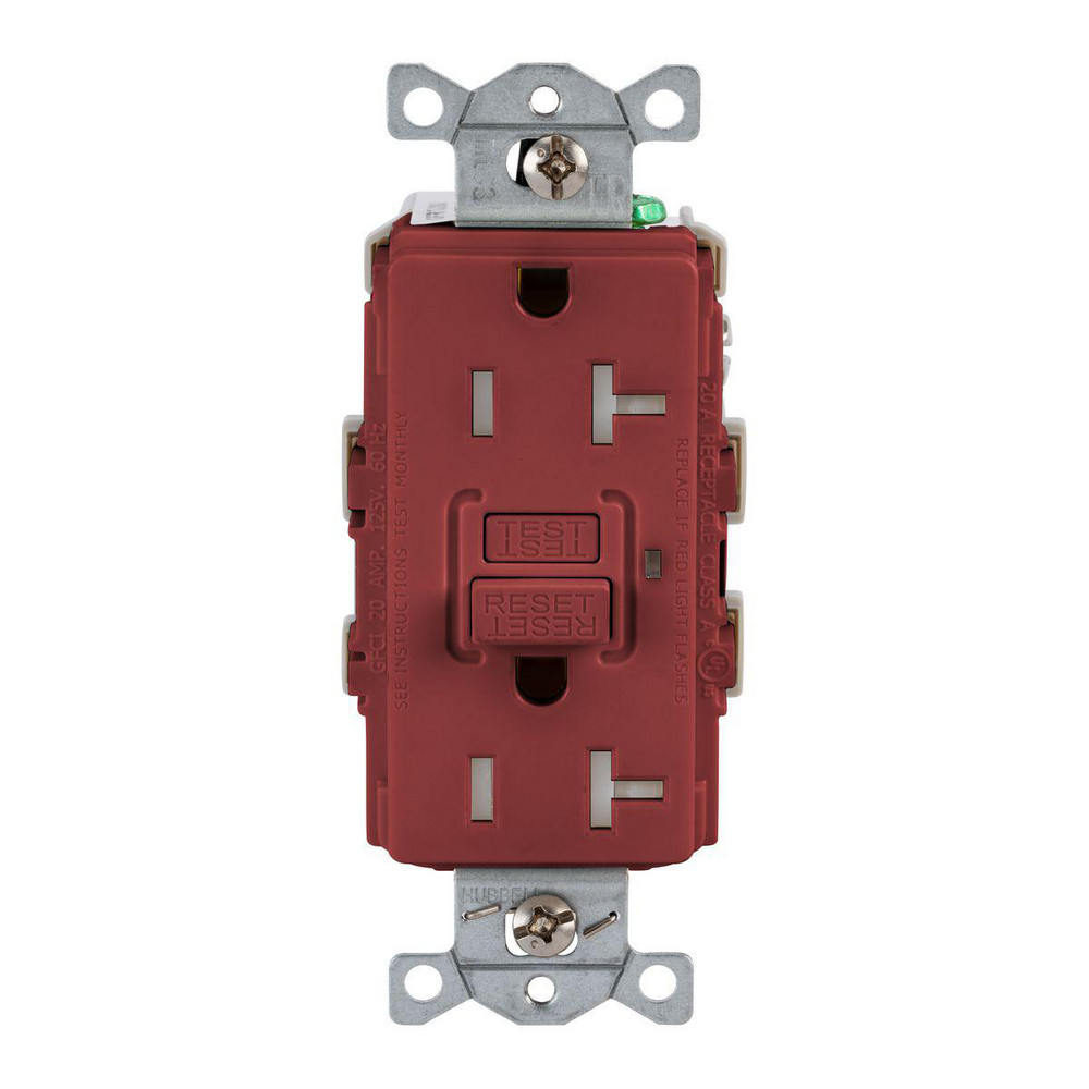Hubbell Wiring Device-Kellems GFCI Receptacles: Receptacle Type: Duplex; Grade: Commercial; NEMA Configuration: 5-20R; Wire Connection Type: Screw Terminals; End Type: Socket - GFRTR20R