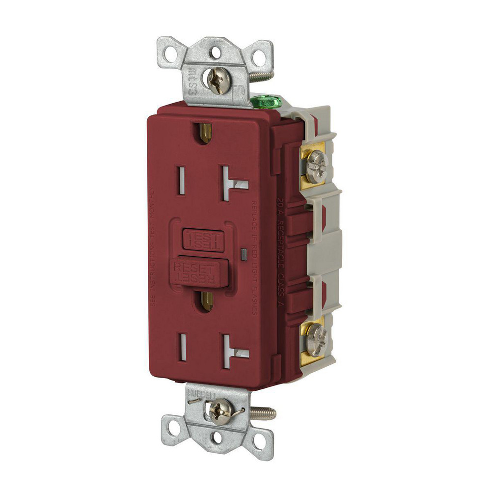 Hubbell Wiring Device-Kellems GFCI Receptacles: Receptacle Type: Duplex; Grade: Commercial; NEMA Configuration: 5-20R; Wire Connection Type: Screw Terminals; End Type: Socket - GFRTR20R