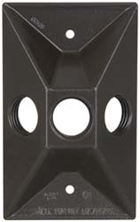 Cooper Crouse-Hinds 3 Outlet, 1/2" Hole Dia, Powder Coat Finish, Rectangle Noncorrosive Weatherproof Box Cover - TP7322