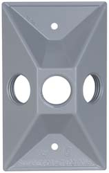 Cooper Crouse-Hinds 3 Outlet, 1/2" Hole Dia, Powder Coat Finish, Rectangle Noncorrosive Weatherproof Box Cover - TP7322