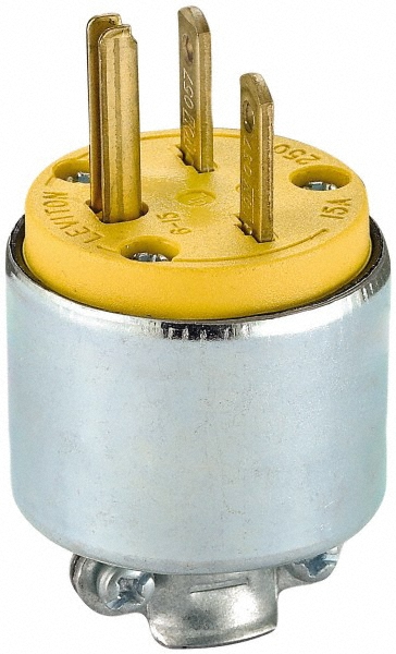 Leviton Straight Blade Plug: Residential, 6-15P, 250VAC, Yellow - 615PA