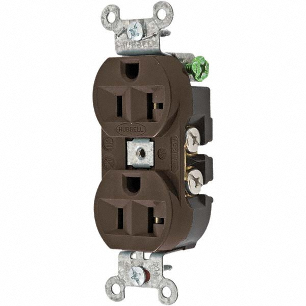 Hubbell Wiring Device-Kellems Straight Blade Duplex Receptacle: NEMA 5-20R, 20 Amps, Self-Grounding - 5362BLK