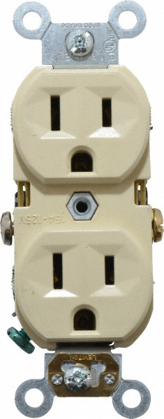 Leviton Straight Blade Duplex Receptacle: NEMA 5-15R, 15 Amps, Self-Grounding - BR15-I
