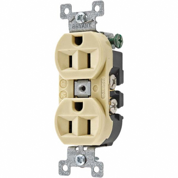 Bryant Electric Straight Blade Fourplex Receptacle: NEMA 5-15R, 15 Amps, Grounded - 1254HI