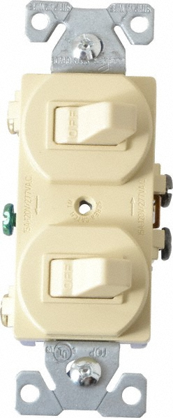 Cooper Wiring Devices 1 Pole, 120 VAC, 15 Amp, Flush Mounted, Combination Switch with Night Light - 7738W-BOX