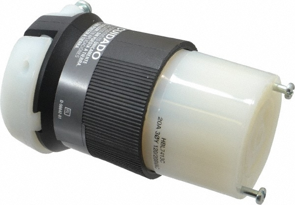 Bryant Electric Locking Inlet: Connector, Industrial, L19-20R, 277 & 480V, Black & White - 71920NC