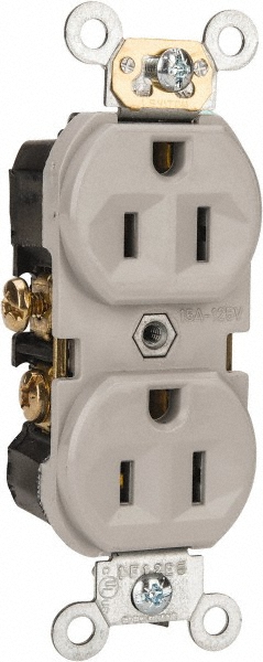 Hubbell Wiring Device-Kellems Straight Blade Receptacles: Receptacle Type: Duplex Receptacle; Grade: Specification; Color: Gray; Grounding Style: Self-Grounding - 5252AG
