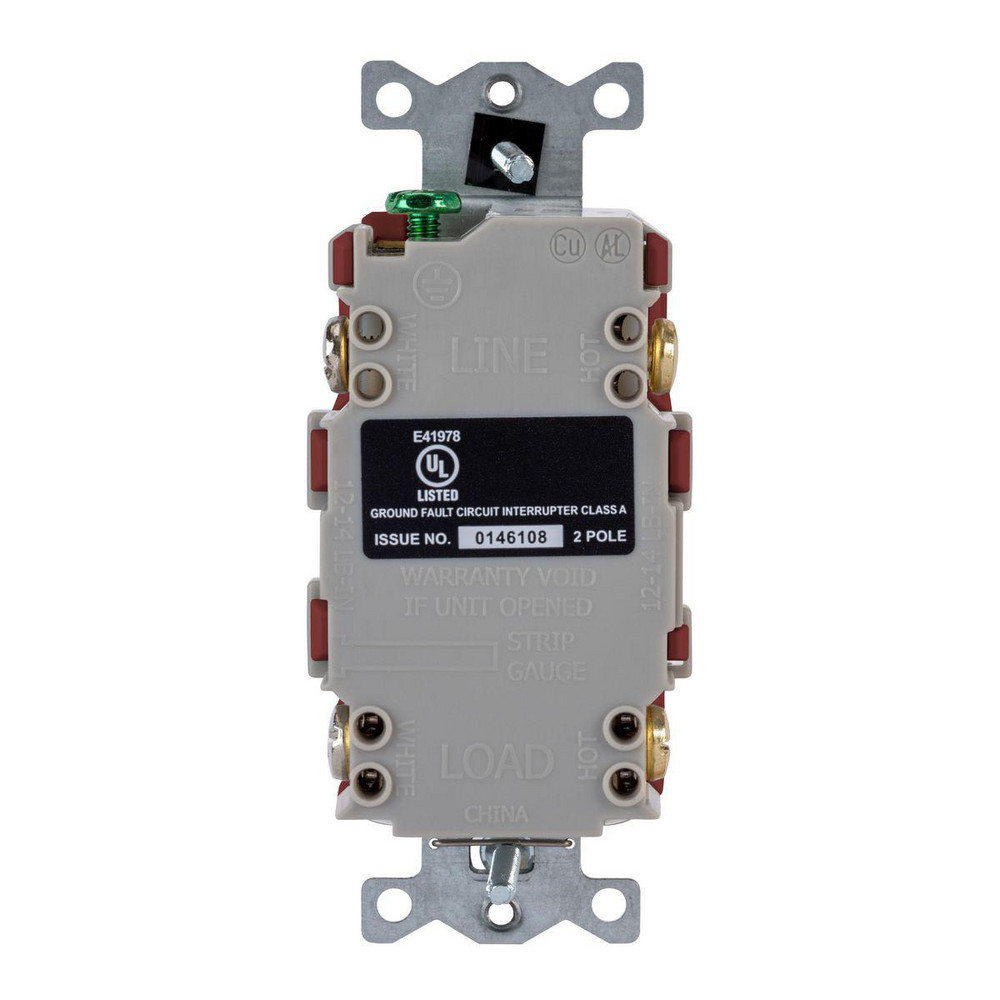 Hubbell Wiring Device-Kellems GFCI Receptacles: Receptacle Type: Duplex; Grade: Commercial; NEMA Configuration: 5-15R; Wire Connection Type: Screw Terminals; End Type: Socket - GFRTW15R