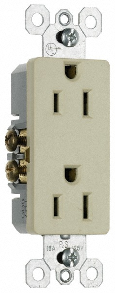 Pass & Seymour Straight Blade Duplex Receptacle: NEMA 5-15R, 15 Amps, Self-Grounding - 885LA