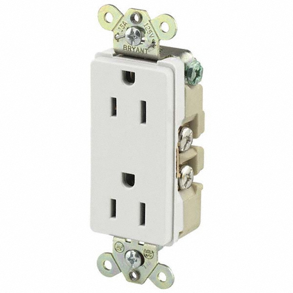 Bryant Electric Straight Blade Duplex Receptacle: NEMA 5-15R, 15 Amps, Grounded - 9252W