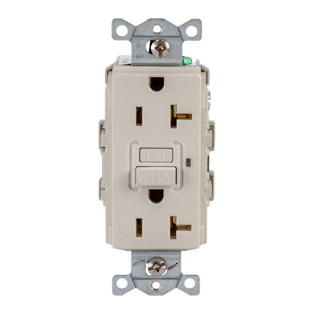 Hubbell Wiring Device-Kellems GFCI Receptacles: Receptacle Type: Duplex; Grade: Commercial; NEMA Configuration: 5-20R; Wire Connection Type: Screw Terminals; End Type: Socket - GFRWR20LA
