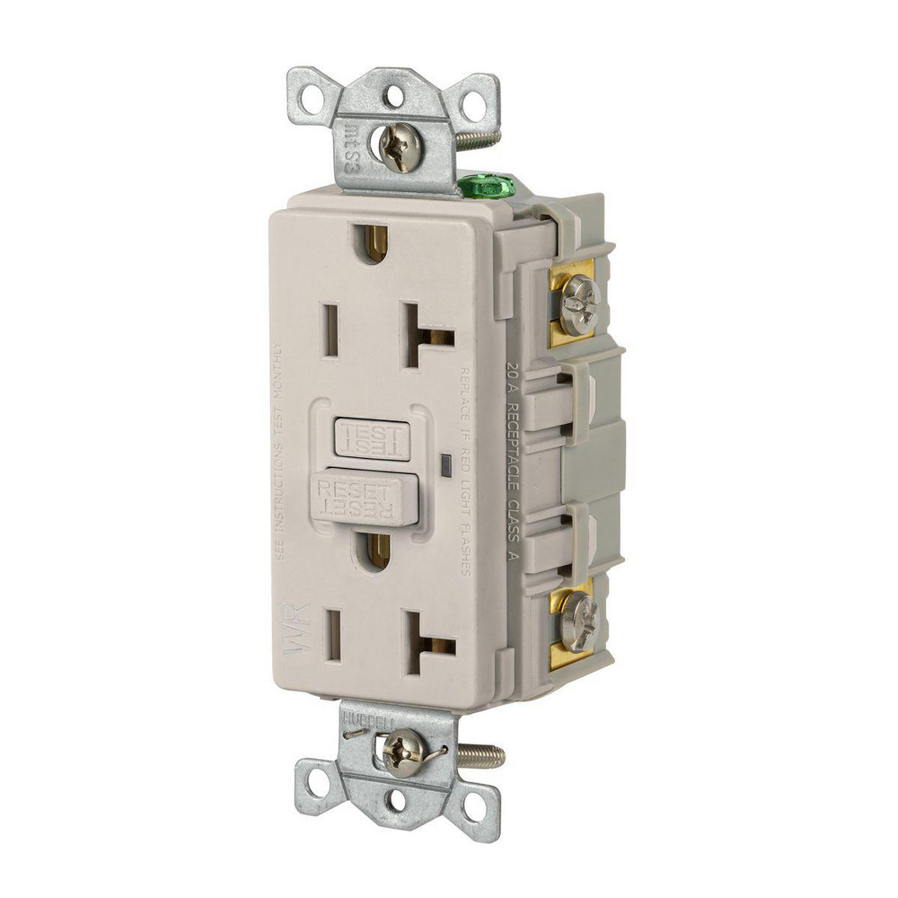 Hubbell Wiring Device-Kellems GFCI Receptacles: Receptacle Type: Duplex; Grade: Commercial; NEMA Configuration: 5-20R; Wire Connection Type: Screw Terminals; End Type: Socket - GFRWR20LA