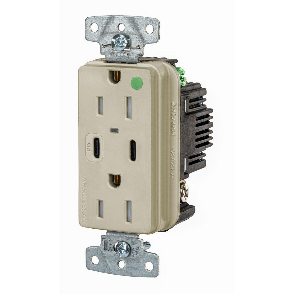 Hubbell Wiring Device-Kellems USB Receptacles: Usb Connection Style: Standard; Number of USB Ports: 2; Number Of Usb Ports: 2; Number Of Receptacles: 2; Charging Power: 1.5 A - USB8200CPDI