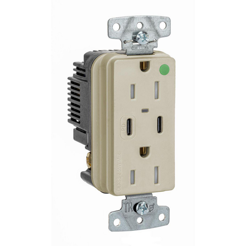 Hubbell Wiring Device-Kellems USB Receptacles: Usb Connection Style: Standard; Number of USB Ports: 2; Number Of Usb Ports: 2; Number Of Receptacles: 2; Charging Power: 1.5 A - USB8200CPDI
