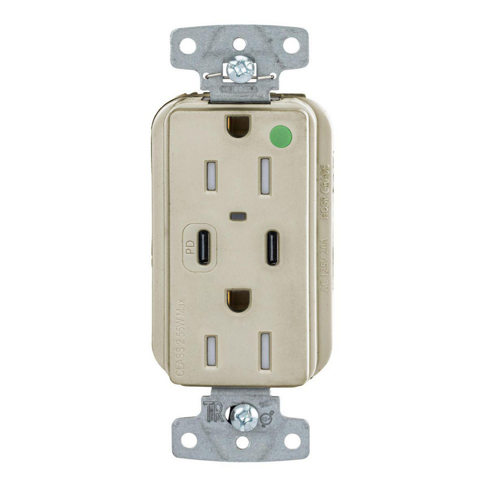 Hubbell Wiring Device-Kellems USB Receptacles: Usb Connection Style: Standard; Number of USB Ports: 2; Number Of Usb Ports: 2; Number Of Receptacles: 2; Charging Power: 1.5 A - USB8200CPDI