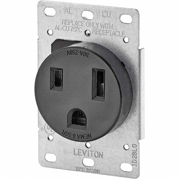 Cooper Wiring Devices Straight Blade Single Receptacle: NEMA 14-50R, 50 Amps, Ungrounded - 1258-SP