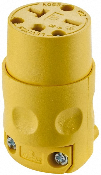 Leviton Straight Blade Connector: Commercial, 6-15R, 250VAC, Yellow - 615CV