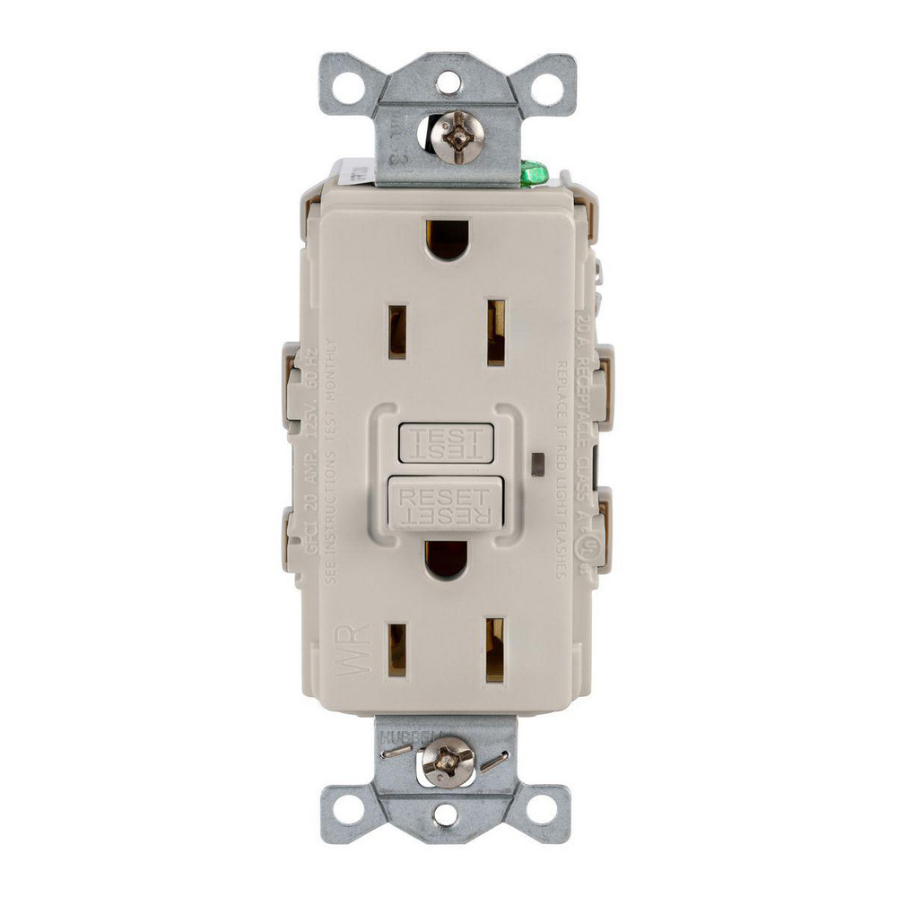 Hubbell Wiring Device-Kellems GFCI Receptacles: Receptacle Type: Duplex; Grade: Commercial; NEMA Configuration: 5-15R; Wire Connection Type: Screw Terminals; End Type: Socket - GFRWR15LA