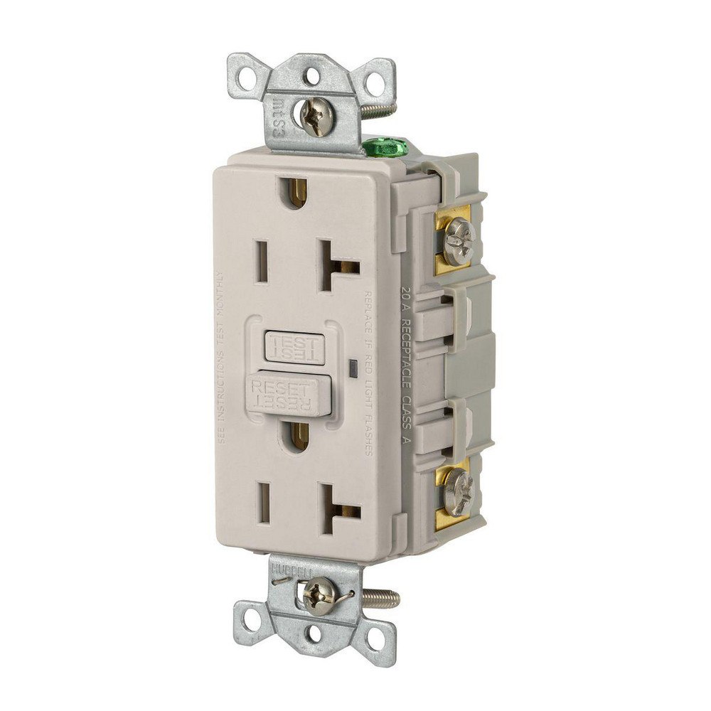 Hubbell Wiring Device-Kellems GFCI Receptacles: Receptacle Type: Duplex; Grade: Commercial; NEMA Configuration: 5-15R; Wire Connection Type: Screw Terminals; End Type: Socket - GFRWR15LA