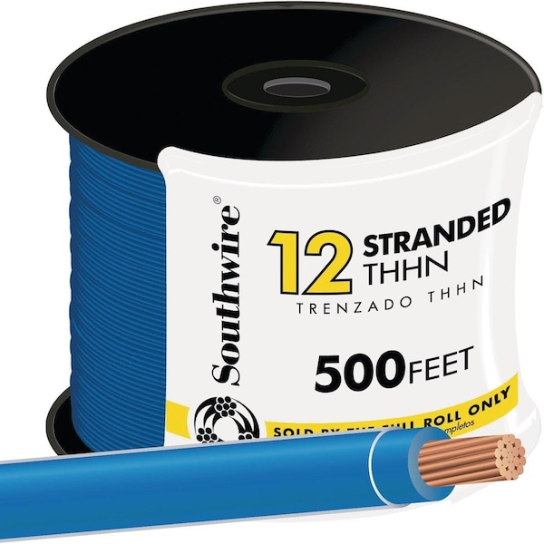 Southwire THHN, Building Wire, 12 AWG, Blue, Stranded, 500 ft - 22967458